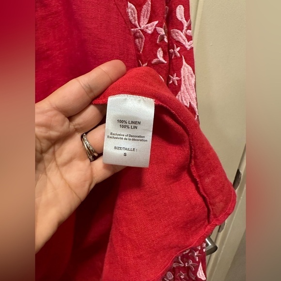 Voyageur by MERSEA Palermo Embroidered Linen Peasant Boho lagenlook Red, S - Picture 7 of 12
